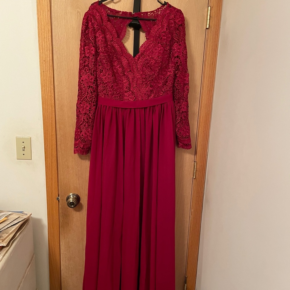 Long Sleeve Lace Burgundy Dress